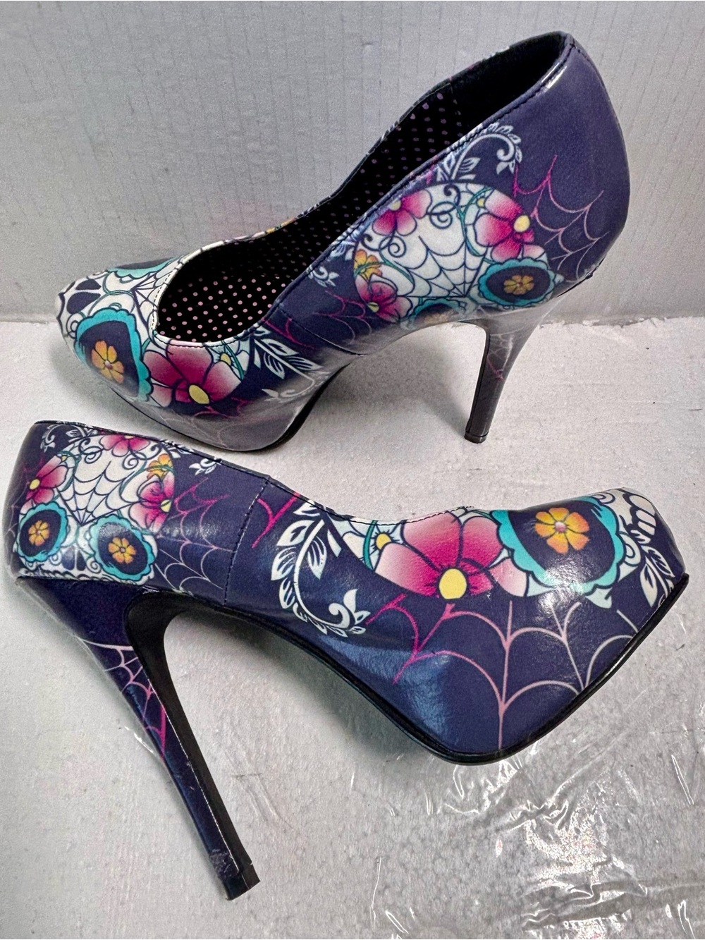 Too Fast Floral Sugar Skull, GothStyle Platform Heels, Day  of the Dead,